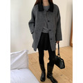 ｜深灰 現貨｜ 翻領撞色中長版羊毛大衣