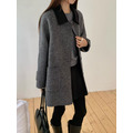 ｜深灰 現貨｜ 翻領撞色中長版羊毛大衣_1