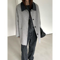 ｜深灰 現貨｜ 翻領撞色中長版羊毛大衣_5