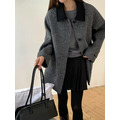 ｜深灰 現貨｜ 翻領撞色中長版羊毛大衣_3