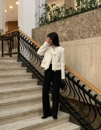 ｜白 現貨｜ 正式感綁結羊毛外套