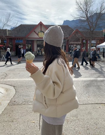 ｜白 現貨｜ 溫柔拼接羽絨外套