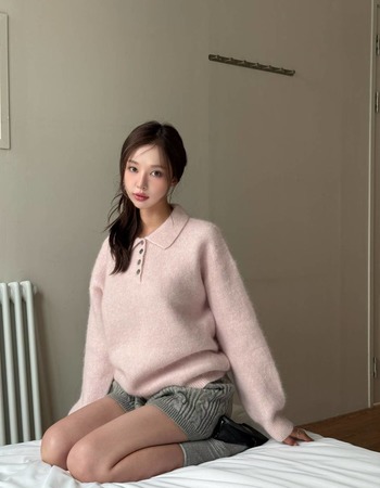 ｜粉  現貨｜ 氣質美麗諾羊毛翻領針織上衣