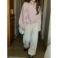 ｜象牙/粉 現貨｜ 柔軟保暖立領縮腰上衣_1