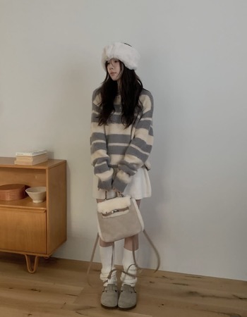 ｜奶油 現貨｜  質感撞色橫紋針織上衣