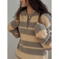 ｜奶油 現貨｜ 質感撞色橫紋針織上衣_4
