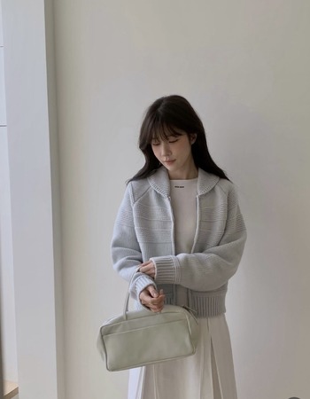 ｜象牙/藍/粉  現貨｜  簡約織紋翻領針織外套