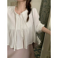 ｜象牙 現貨｜ 光澤感花邊領口優雅上衣_7
