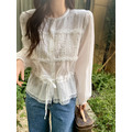 ｜預購｜ 輕薄蕾絲花邊綁帶縮袖上衣_5