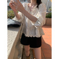 ｜預購｜ 光澤感花邊小裙擺縮袖上衣_8