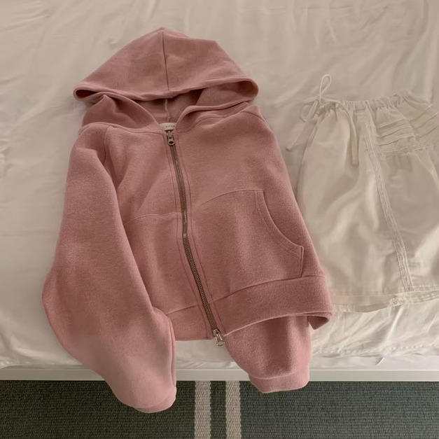 ｜粉 現貨｜  雙向拉鍊休閒連帽外套