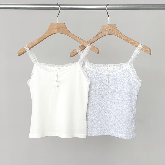 ｜預購｜  優雅蕾絲開釦細肩背心