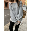 ｜灰 現貨｜ 裙擺綁帶一字領休閒衛衣_2