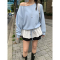 ｜灰 現貨｜ 裙擺綁帶一字領休閒衛衣_18