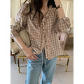 ｜預購｜ 花邊格紋綁帶襯衫_2