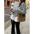 ｜灰 現貨｜ 裙擺綁帶一字領休閒衛衣_1