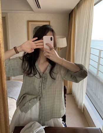 ｜預購｜   花邊格紋綁帶襯衫