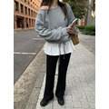 ｜灰 現貨｜ 裙擺綁帶一字領休閒衛衣_4