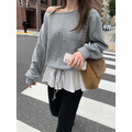 ｜灰 現貨｜ 裙擺綁帶一字領休閒衛衣_11