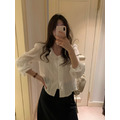 ｜預購｜ 優雅豎紋花邊圓領襯衫