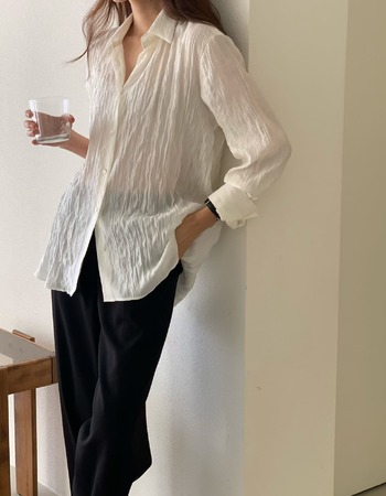 ｜預購｜  知性光澤感皺皺綁帶襯衫