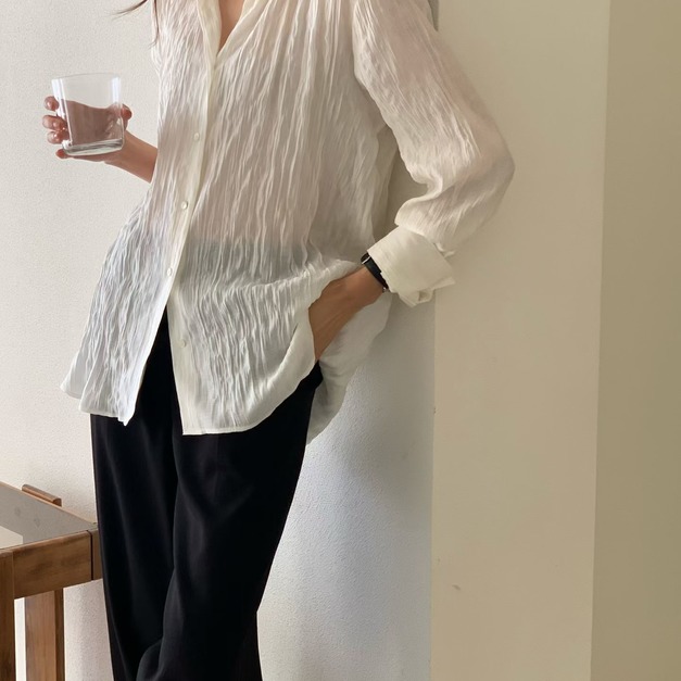 ｜預購｜  知性光澤感皺皺綁帶襯衫