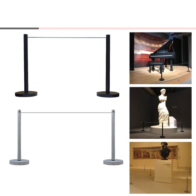 藝廊展示柱 展示型圍欄 短柱｜黑色消光灰 彈力繩鋁桿 美術館博物館