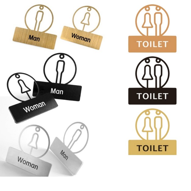 不鏽鋼廁所標示牌 男女廁 TOILET｜15cm 黑金銀玫瑰金 洗手間門牌