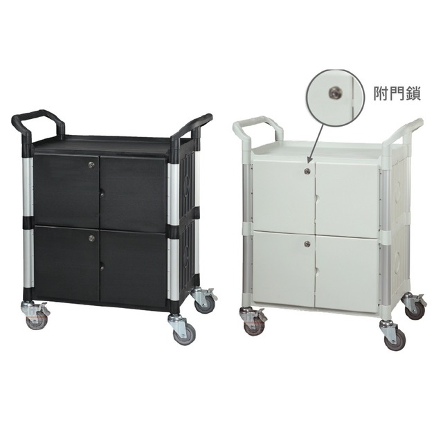 三層圍邊門鎖車 附鎖收納工具車｜黑色 載重 250kg 台灣製造