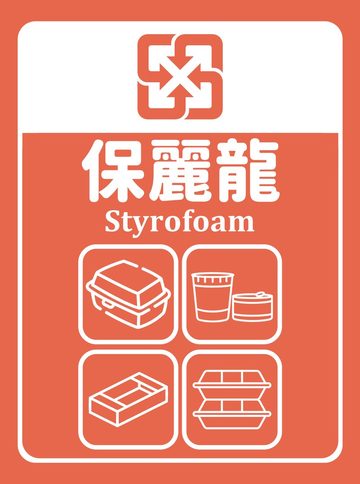 保麗龍垃圾分類貼紙（珊瑚橘色底），可貼在保麗龍的桶身或牆面