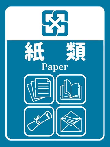 紙類垃圾分類貼紙（青藍色底），可貼在紙類的桶身或牆面