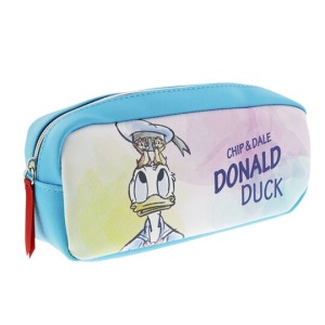 迪士尼 唐老鴨 奇奇蒂蒂 方形皮質拉鍊筆袋  (藍紫 頭頂)