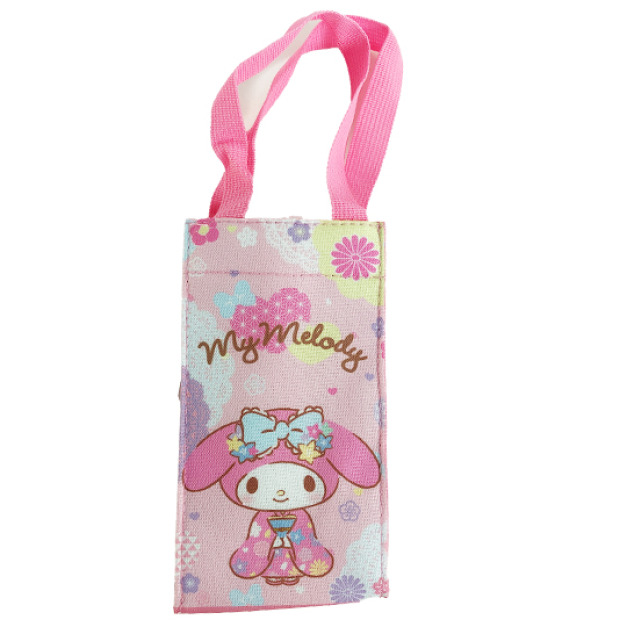 美樂蒂 方形尼龍保冷水壺袋 (粉 和服)