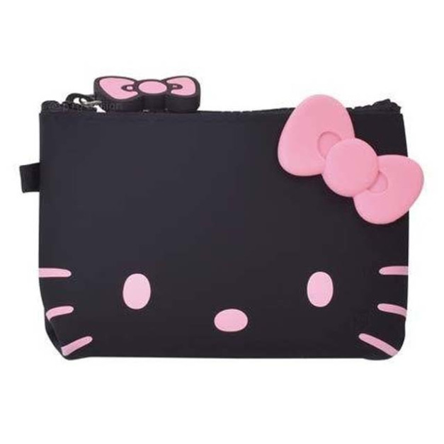 Hello Kitty 方形矽膠拉鍊零錢包 (黑粉大臉款)