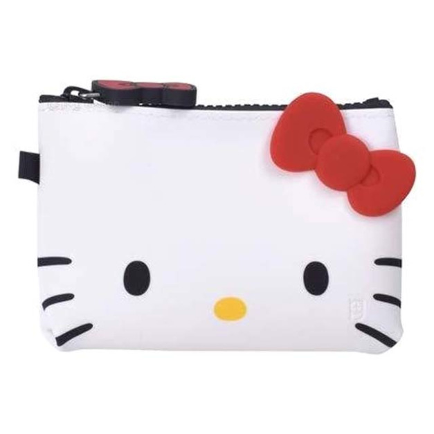 Hello Kitty 方形矽膠拉鍊零錢包 (紅白大臉款)