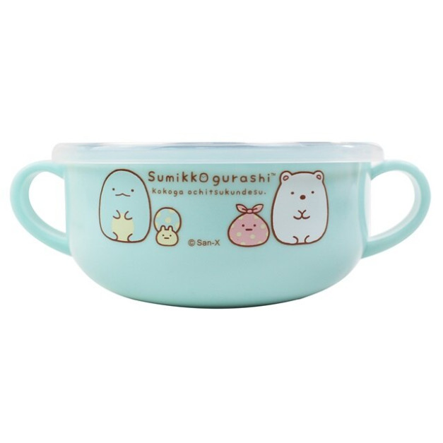 角落生物 兒童不鏽鋼雙耳餐碗附蓋 300ml (藍坐姿款)