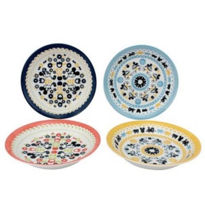 迪士尼 日本製 米奇米妮 陶瓷咖哩盤4入組 MAEBATA陶器 (花圖騰款)