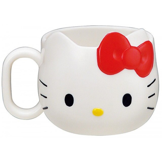 Hello Kitty 造型單耳塑膠杯 240ml (白大臉款)