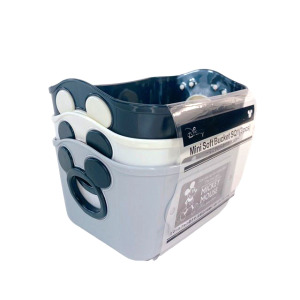 迪士尼 米奇 軟式收納籃3入組 500ml (黑灰白)