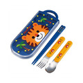 Cheerful Tiger 滑蓋三件式餐具組 Ag+ (藍大臉)