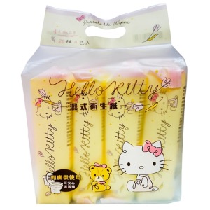 Hello Kitty 20抽濕式衛生紙包4入組 (黃坐姿款)