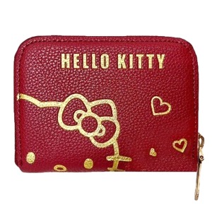 Hello Kitty 皮質拉鍊卡包 (紅燙金大臉款)