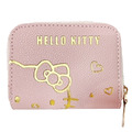 Hello Kitty 皮質拉鍊卡包 (粉燙金大臉款)