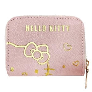 Hello Kitty 皮質拉鍊卡包 (粉燙金大臉款)