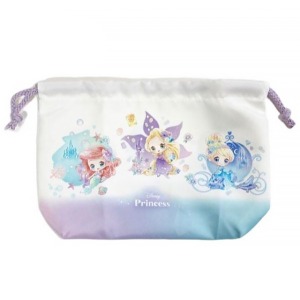 迪士尼 公主 棉質束口便當袋 (藍紫Q版款)