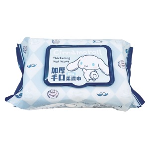 大耳狗  80抽附蓋加厚手口濕紙巾 (藍菱格紋款)