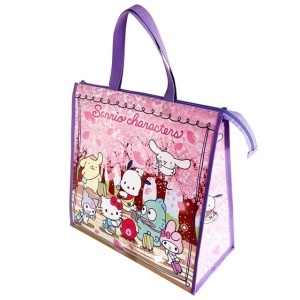 三麗鷗大集合 方形防水拉鍊購物袋 25L (賞櫻款)