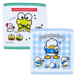 三麗鷗 棉質短毛巾 34x36cm (在小小的花園裡蛙鴨蛙鴨蛙) 大眼蛙 貝克鴨