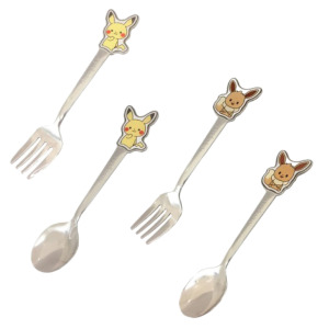 寶可夢 兒童造型不鏽鋼湯匙 兒童不鏽鋼造型叉子 14cm (銀Q版款) 皮卡丘 伊布