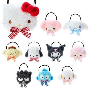 三麗鷗 絨毛大臉玩偶髮束 (格子蝴蝶結款) Kitty 美樂蒂 大耳狗